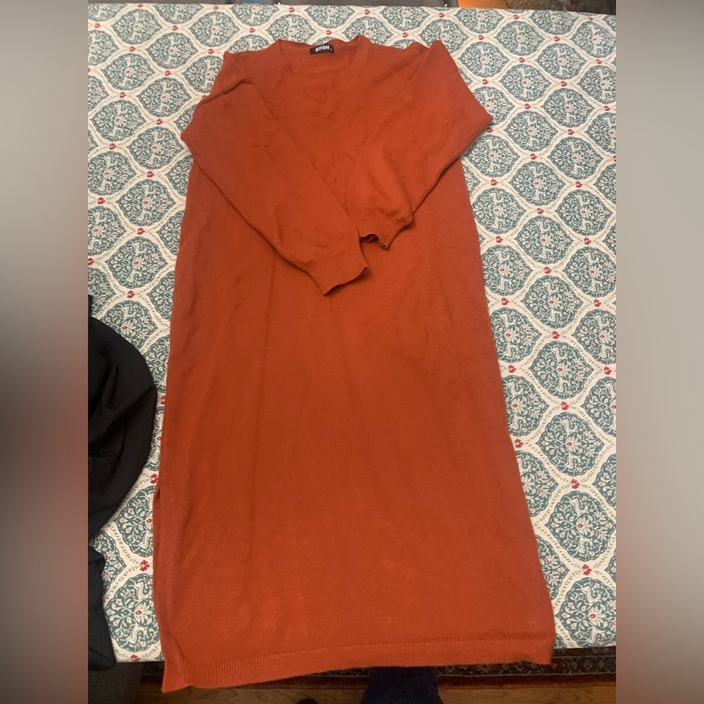Long Sleeve Rust Dress - Picture 5 of 5